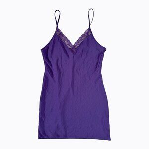 Linea Donatella Chemise Slip Dress Sz M Purple Floral Lace Whimsigoth Y2K Fairy